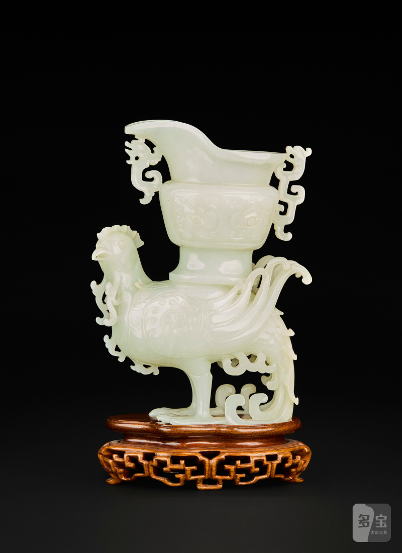 GROUPE ARCHAÏSANT DE PHÉNIX PORTANT UNE VERSEUSE EN JADE BLANC  CHINE, DYNASTIE QING (1644-1911) - 图1